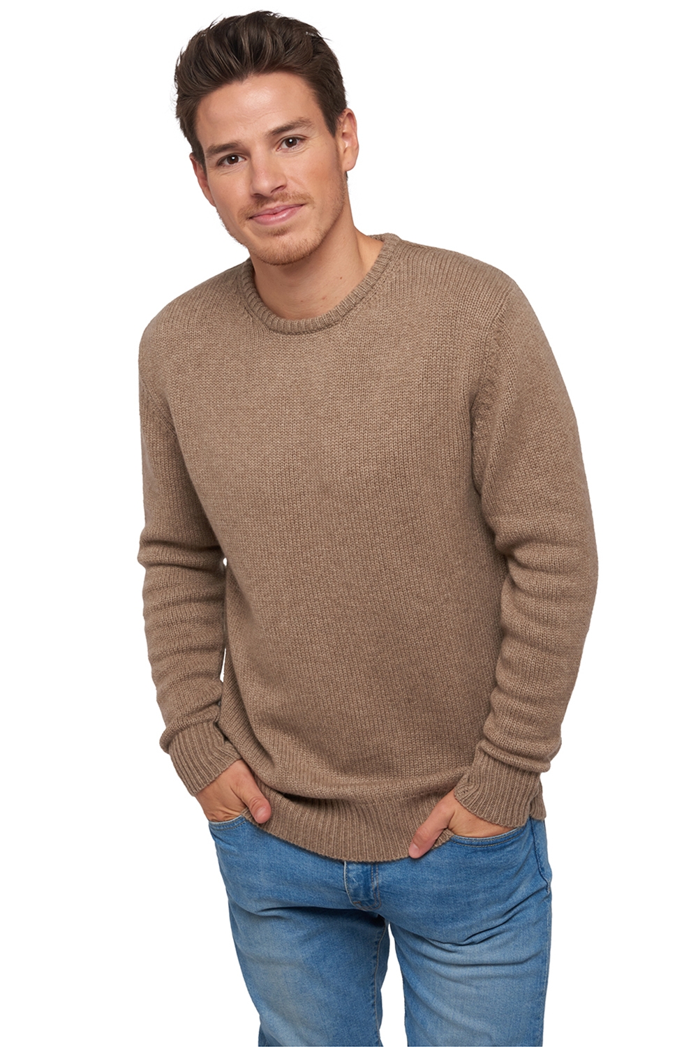 Cachemire Naturel pull homme col rond natural bibi natural brown s